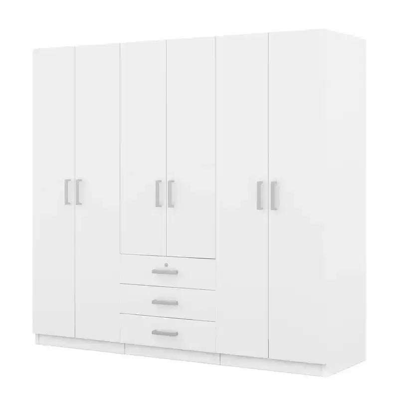 Armoire 6 portes en bois avec tiroirs pour chambre à coucher