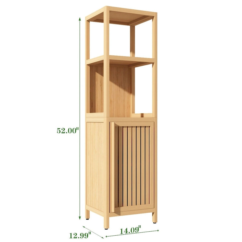 Meuble haut de salle de bain 1 porte 52 po Tall Wood avec étagère ouverte, couleur naturelle