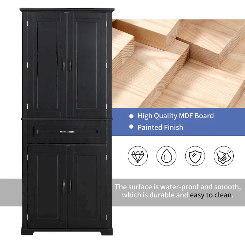 Meuble de rangement de salle de bain avec portes et tiroir, multiples espaces de rangement, étagère réglable, noir