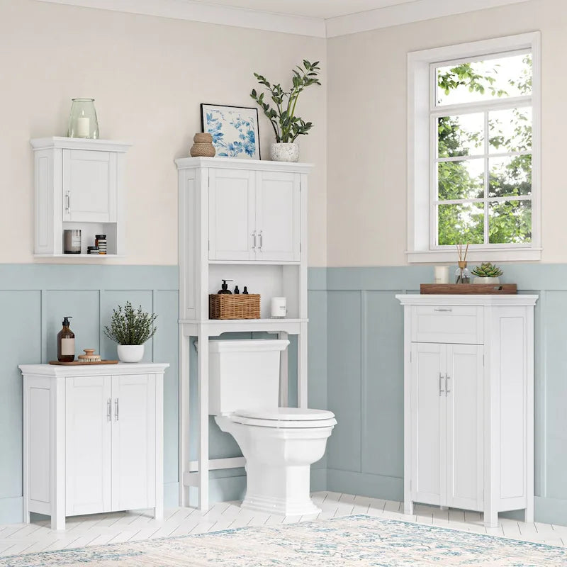Meuble de rangement à deux portes RiverRidge Somerset pour salle de bain et buanderie avec étagère réglable - Blanc