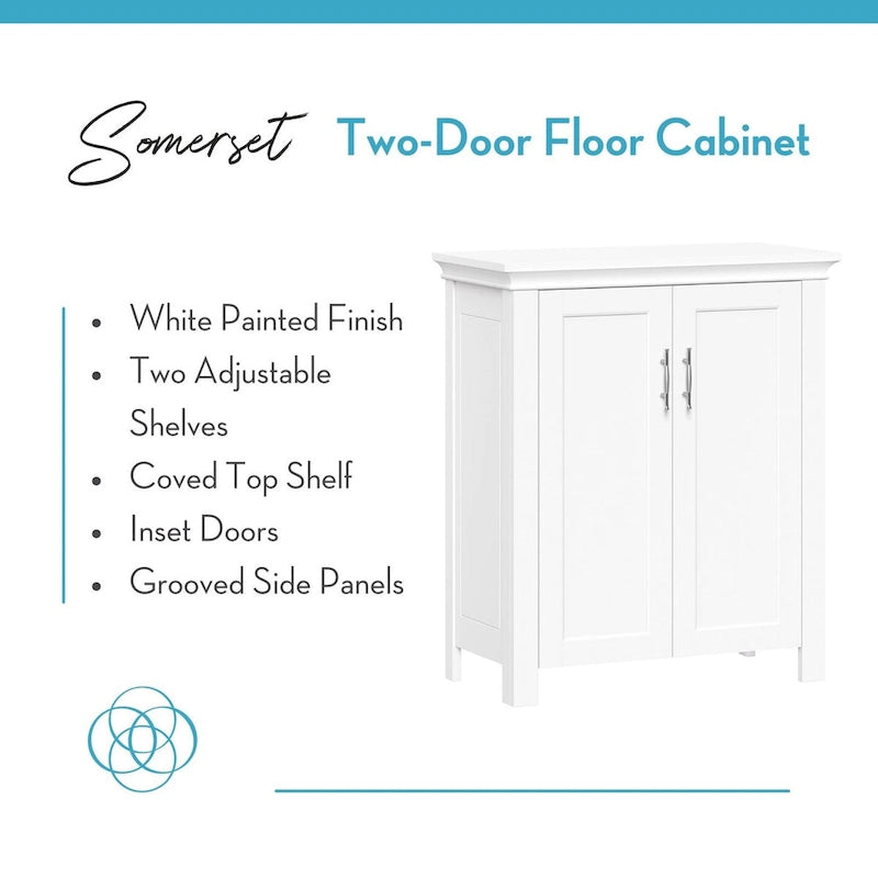 Meuble de rangement à deux portes RiverRidge Somerset pour salle de bain et buanderie avec étagère réglable - Blanc