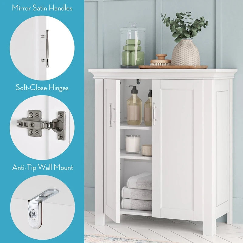 Meuble de rangement à deux portes RiverRidge Somerset pour salle de bain et buanderie avec étagère réglable - Blanc