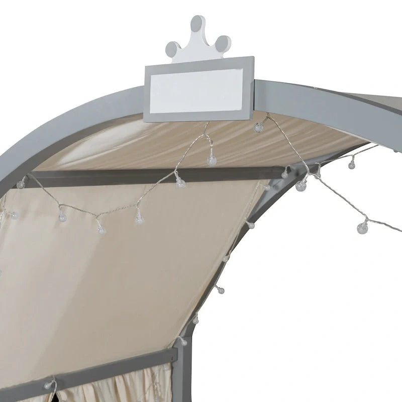 Lit cabane Montessori en bois massif avec plateforme, toit voûté et lit gigogne pour filles et garçons