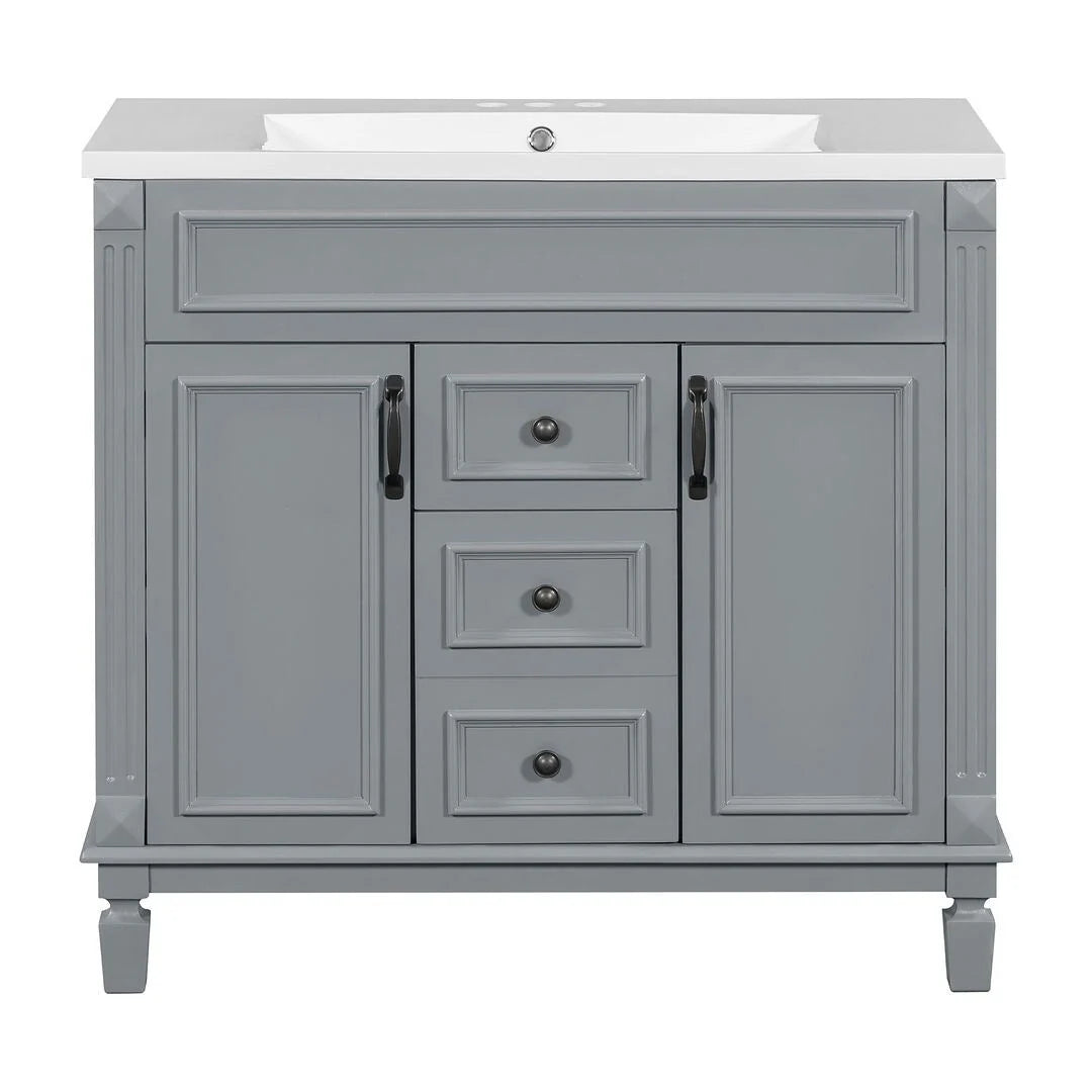 Meuble-lavabo de salle de bain moderne de 91 cm avec lavabo et armoire de toilette, 2 portes et 2 tiroirs