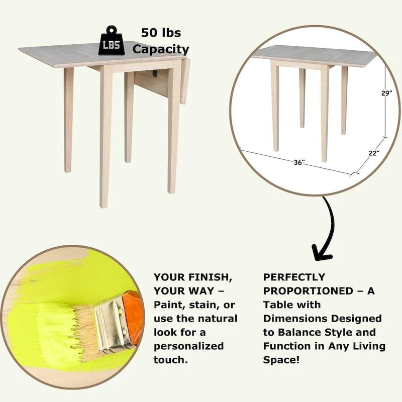 Table de salle à manger style Shaker à abattants International Concepts, petite