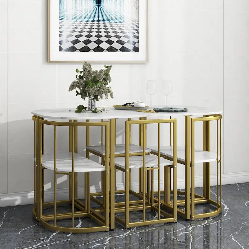 Ensemble de salle à manger en fer 7 pièces avec table et six chaises