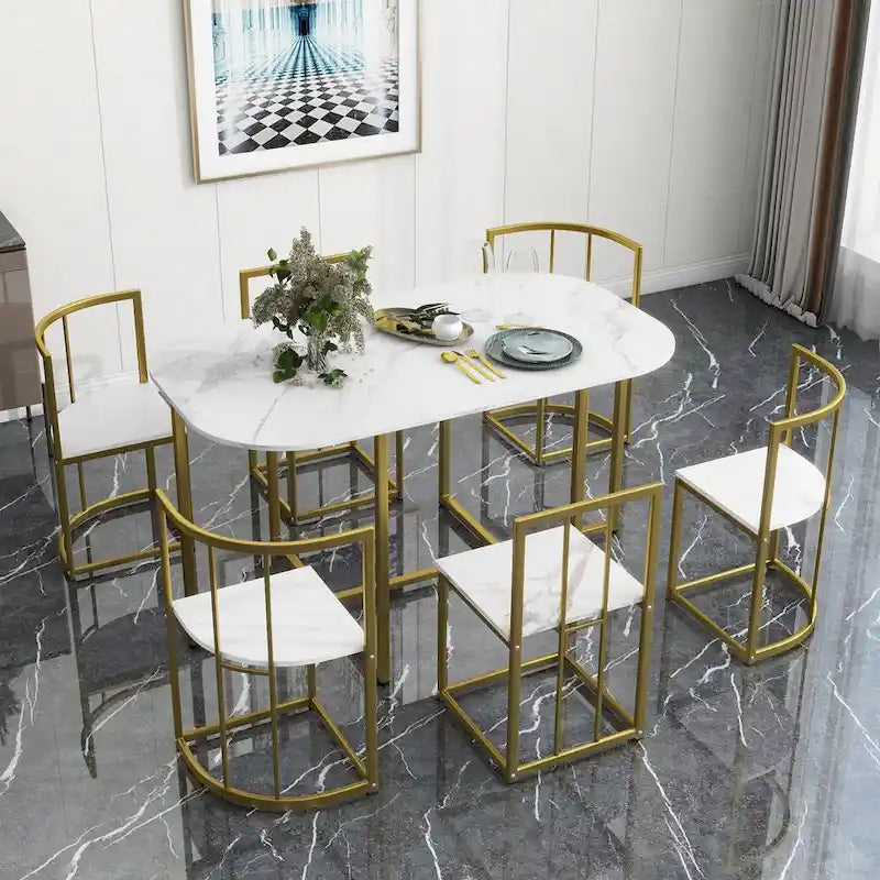Ensemble de salle à manger en fer 7 pièces avec table et six chaises