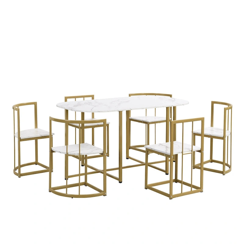 Ensemble de salle à manger en fer 7 pièces avec table et six chaises