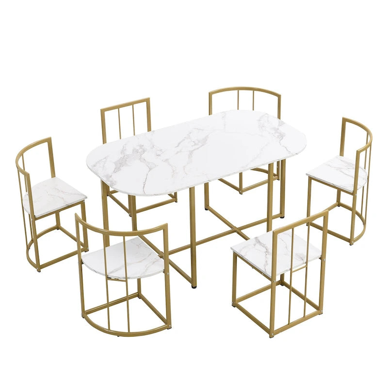 Ensemble de salle à manger en fer 7 pièces avec table et six chaises
