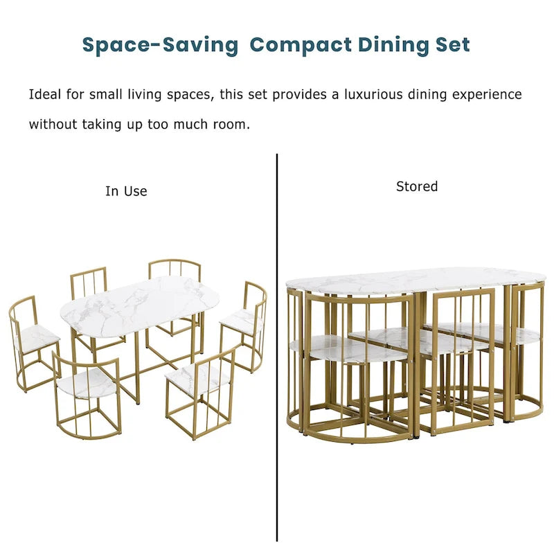 Ensemble de salle à manger en fer 7 pièces avec table et six chaises