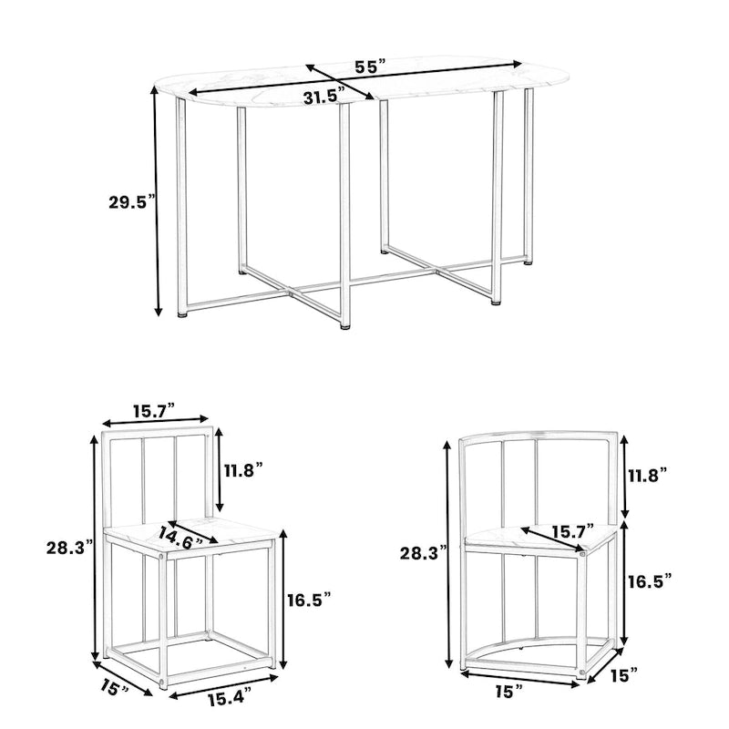 Ensemble de salle à manger en fer 7 pièces avec table et six chaises