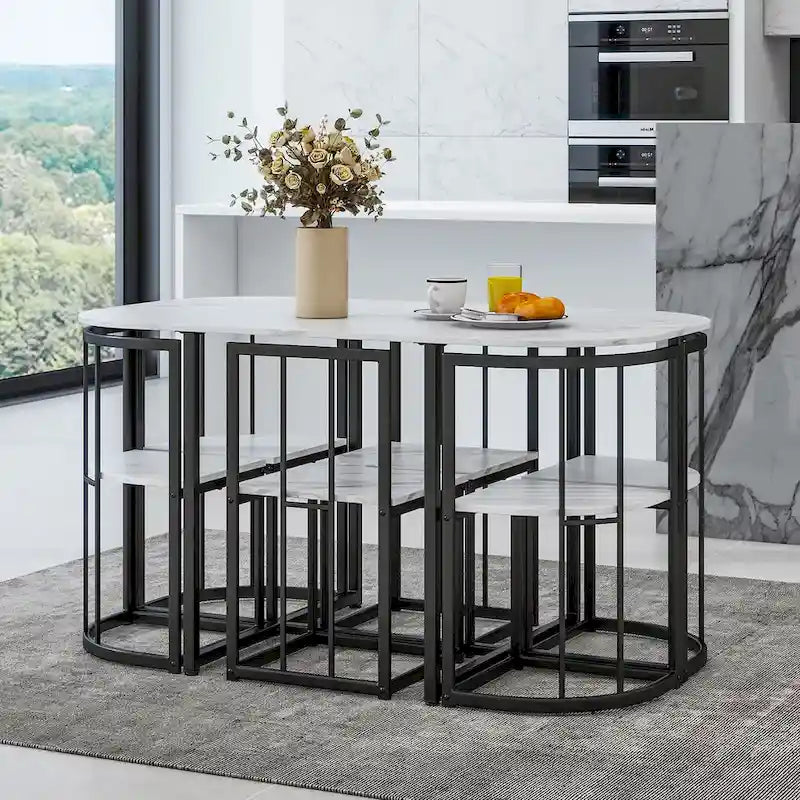 Ensemble de salle à manger en fer 7 pièces avec table et six chaises