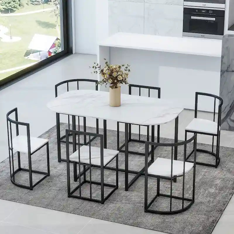Ensemble de salle à manger en fer 7 pièces avec table et six chaises
