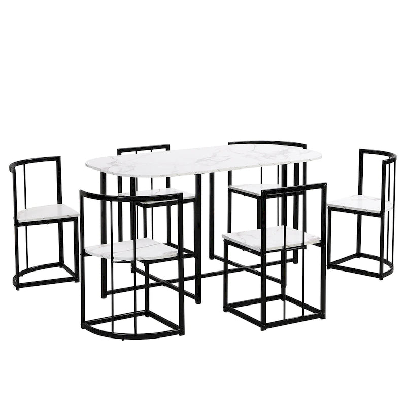 Ensemble de salle à manger en fer 7 pièces avec table et six chaises