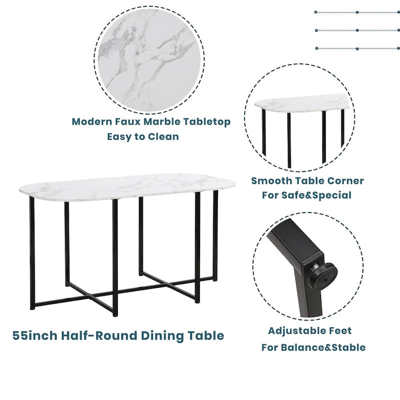 Ensemble de salle à manger en fer 7 pièces avec table et six chaises