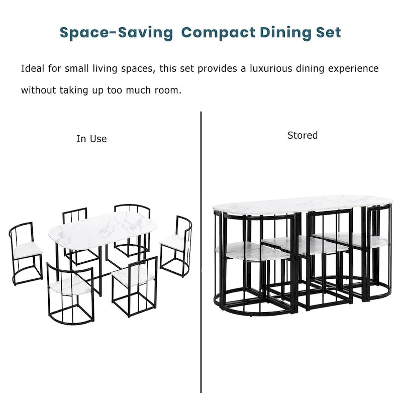 Ensemble de salle à manger en fer 7 pièces avec table et six chaises