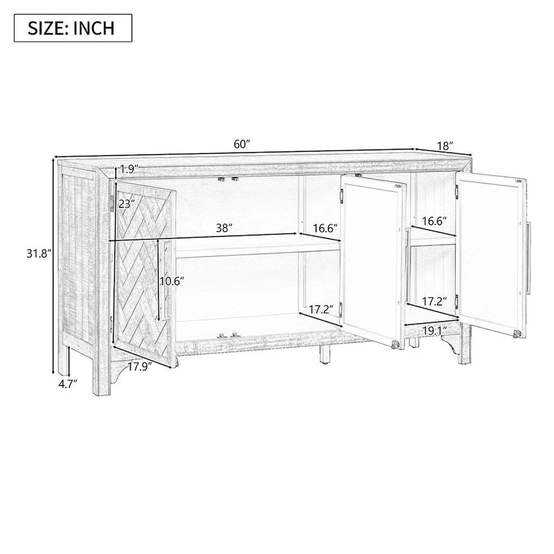 Buffet en bois avec étagères réglables