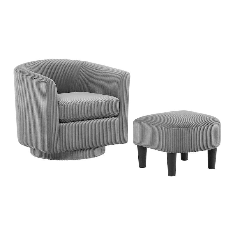 Fauteuil pivotant d'appoint en velours côtelé avec ottoman