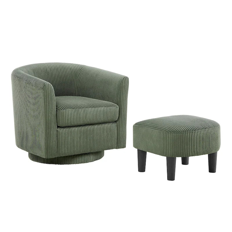 Fauteuil pivotant d'appoint en velours côtelé avec ottoman