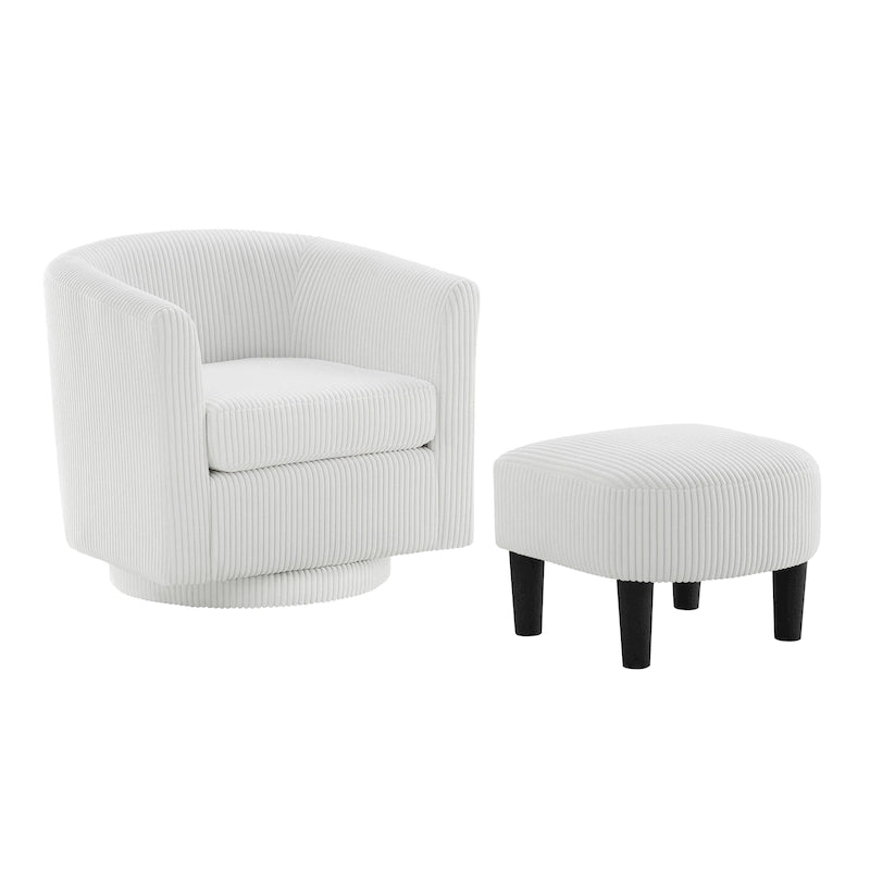 Fauteuil pivotant d'appoint en velours côtelé avec ottoman