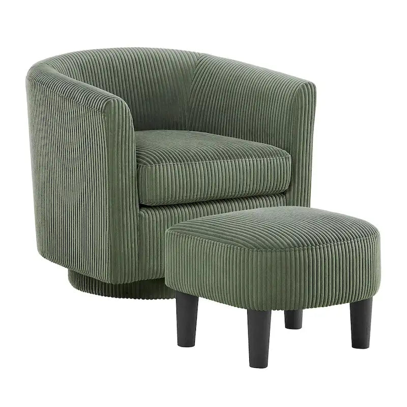 Fauteuil pivotant d'appoint en velours côtelé avec ottoman