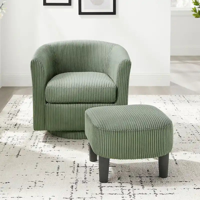 Fauteuil pivotant d'appoint en velours côtelé avec ottoman