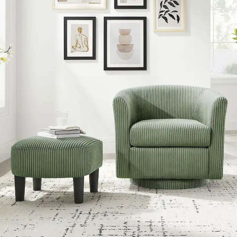 Fauteuil pivotant d'appoint en velours côtelé avec ottoman