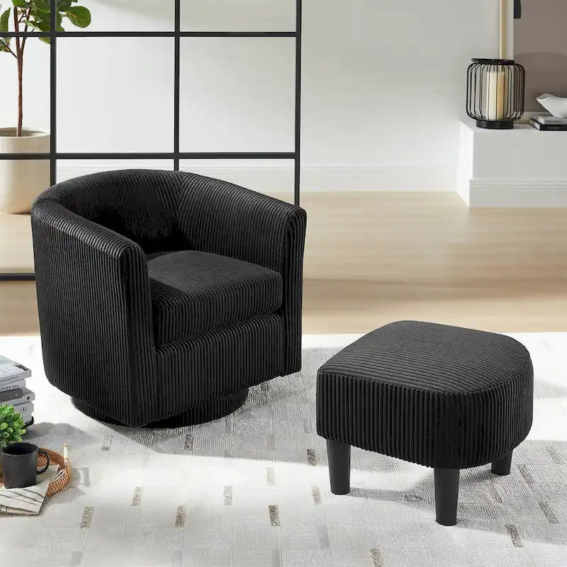 Fauteuil pivotant d'appoint en velours côtelé avec ottoman