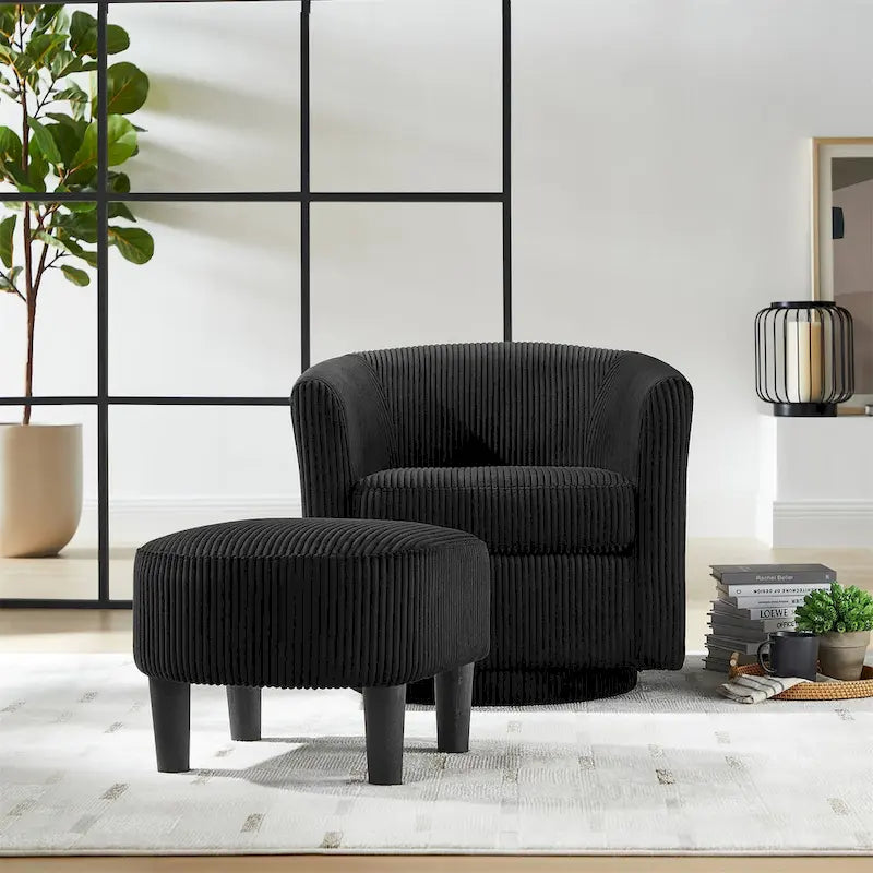 Fauteuil pivotant d'appoint en velours côtelé avec ottoman