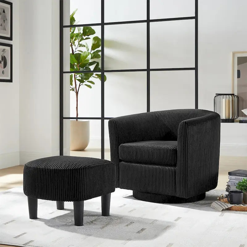 Fauteuil pivotant d'appoint en velours côtelé avec ottoman