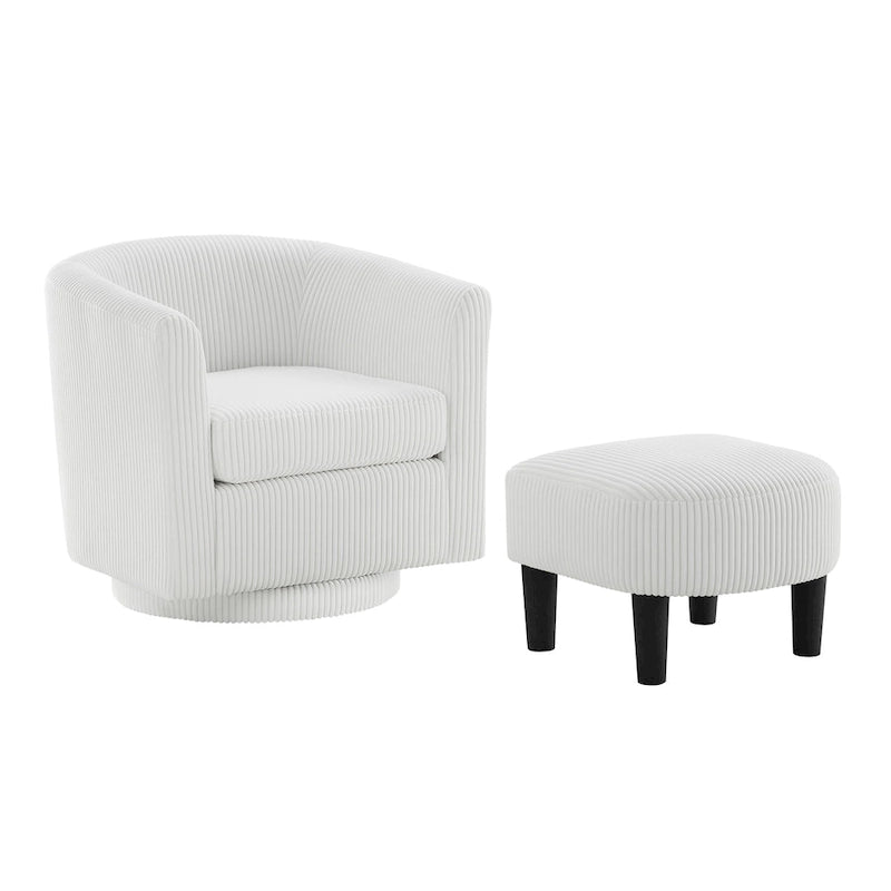 Fauteuil pivotant d'appoint en velours côtelé avec ottoman