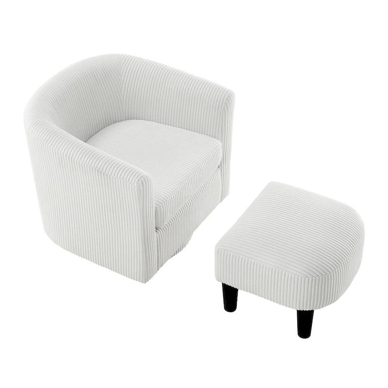 Fauteuil pivotant d'appoint en velours côtelé avec ottoman