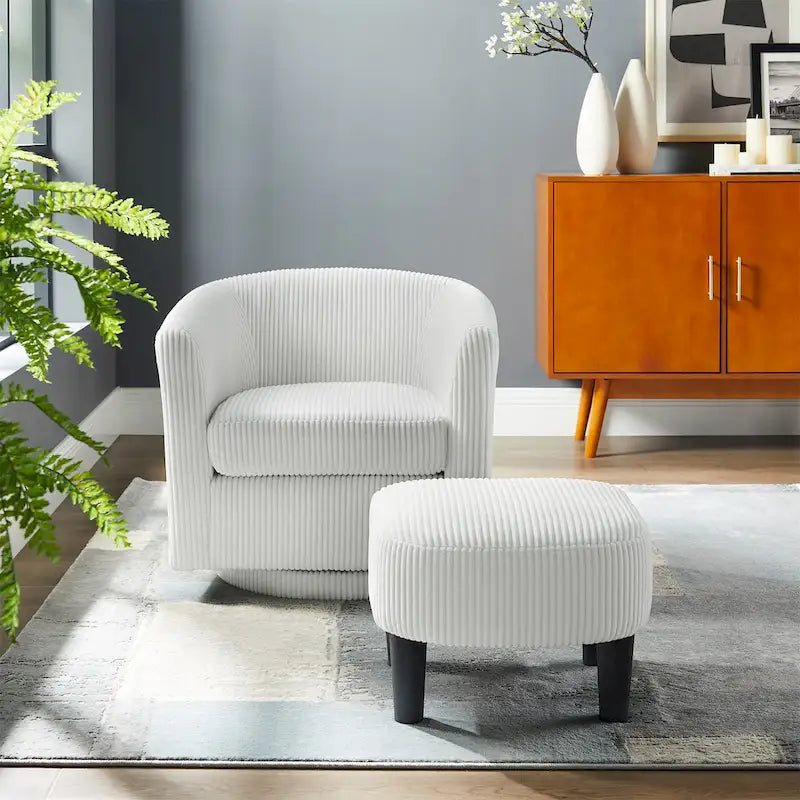 Fauteuil pivotant d'appoint en velours côtelé avec ottoman