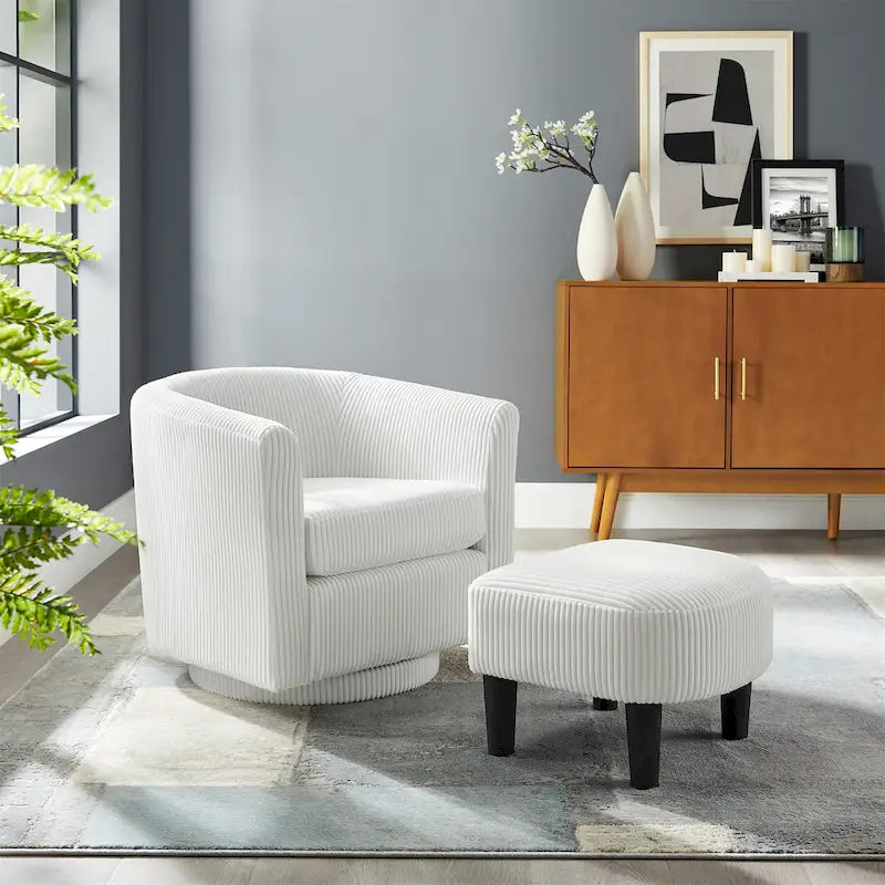 Fauteuil pivotant d'appoint en velours côtelé avec ottoman