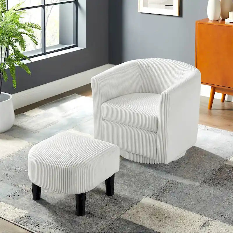 Fauteuil pivotant d'appoint en velours côtelé avec ottoman