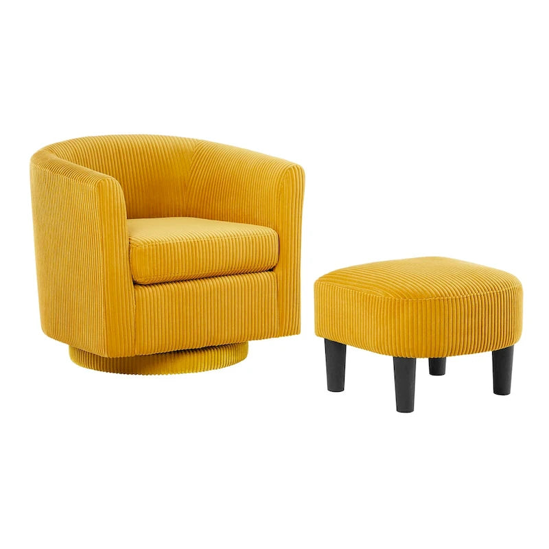 Fauteuil pivotant d'appoint en velours côtelé avec ottoman