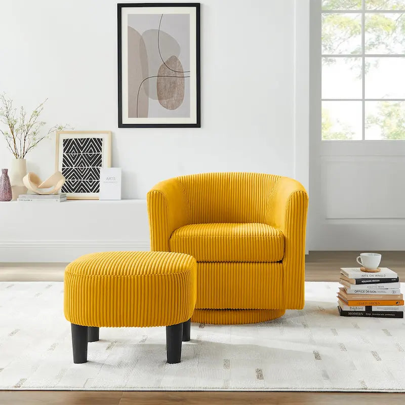 Fauteuil pivotant d'appoint en velours côtelé avec ottoman