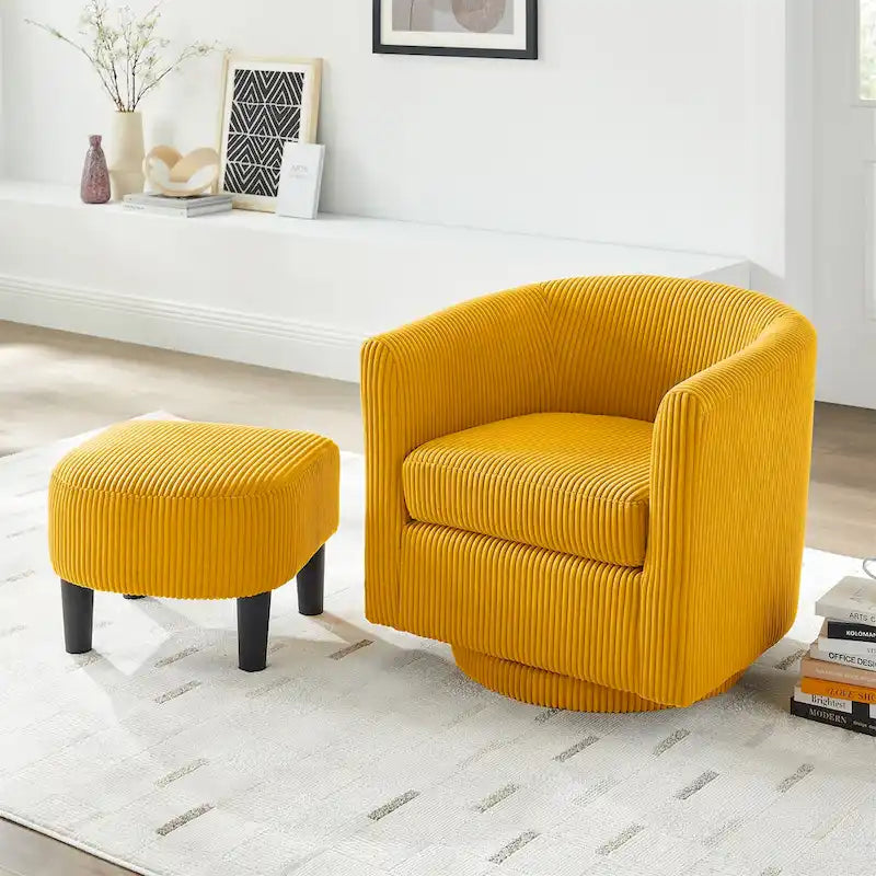 Fauteuil pivotant d'appoint en velours côtelé avec ottoman