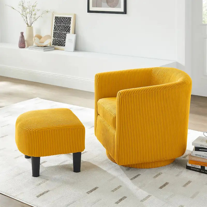 Fauteuil pivotant d'appoint en velours côtelé avec ottoman