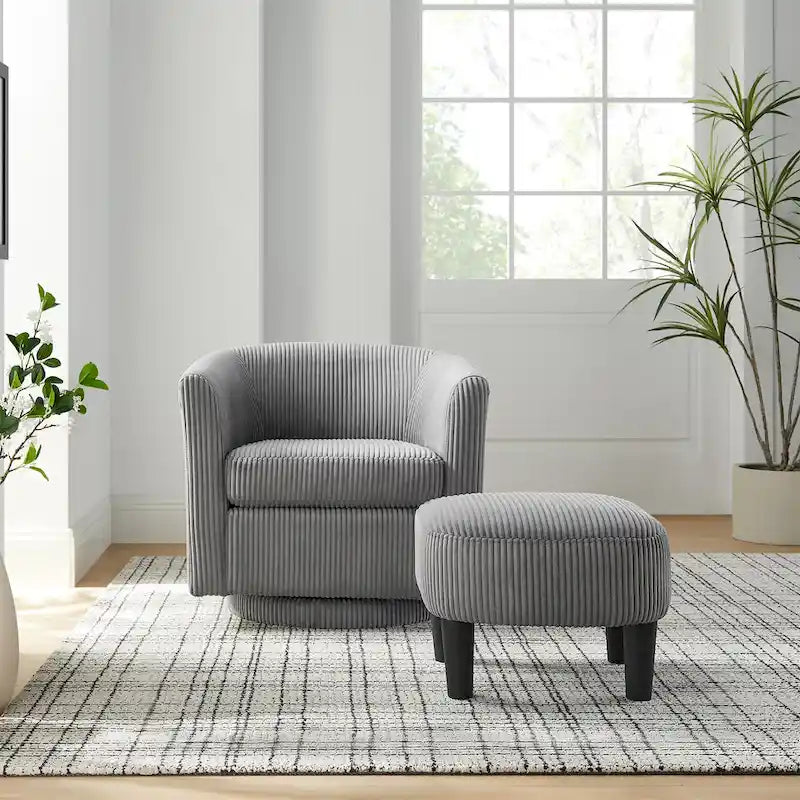 Fauteuil pivotant d'appoint en velours côtelé avec ottoman