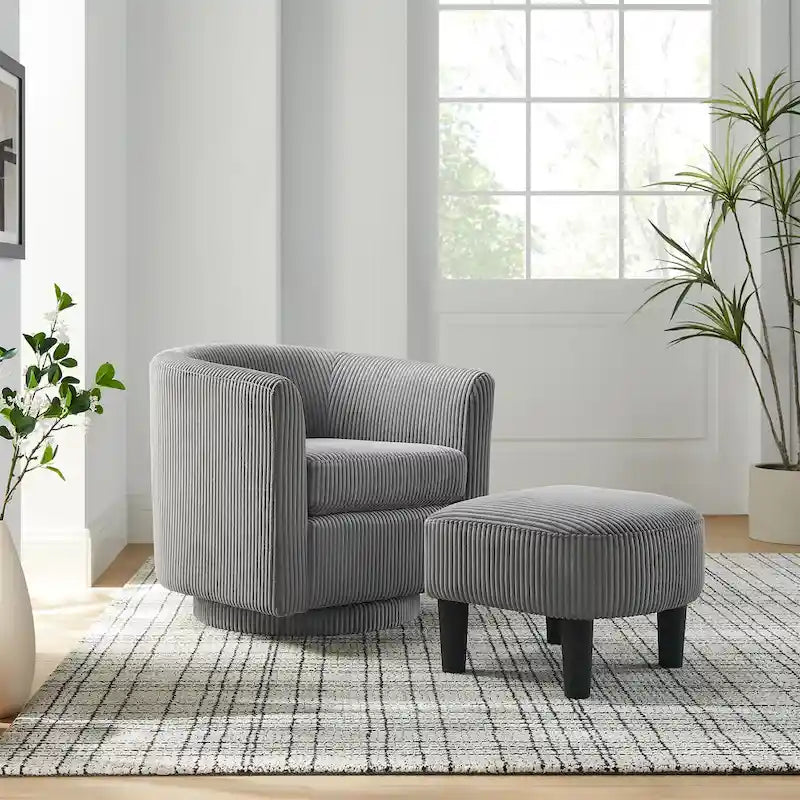 Fauteuil pivotant d'appoint en velours côtelé avec ottoman