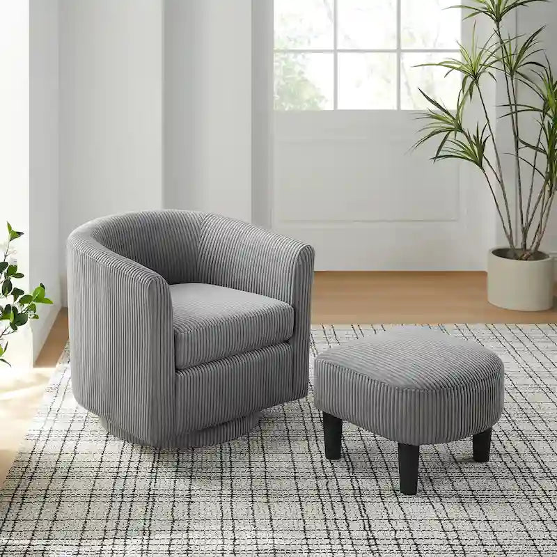 Fauteuil pivotant d'appoint en velours côtelé avec ottoman