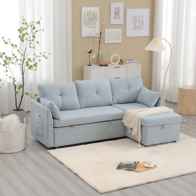 Le canapé en U peut être transformé en fauteuil inclinable avec fonction de rangement