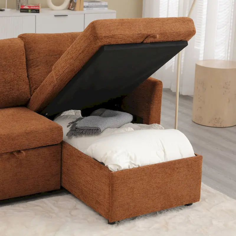 Le canapé en U peut être transformé en fauteuil inclinable avec fonction de rangement