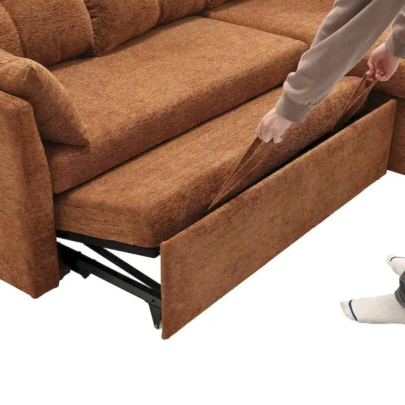 Le canapé en U peut être transformé en fauteuil inclinable avec fonction de rangement
