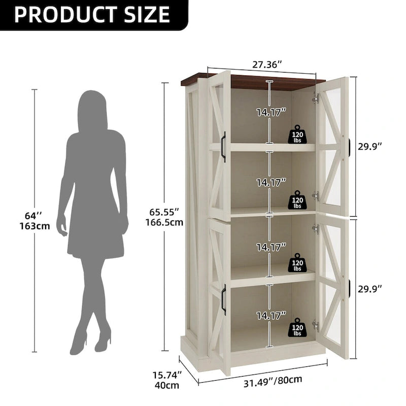 Moasis 66 Armoire de cuisine autoportante haute avec portes vitrées