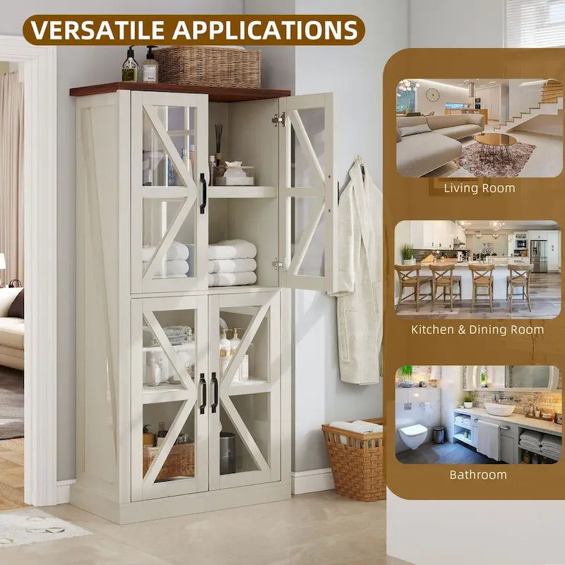 Moasis 66 Armoire de cuisine autoportante haute avec portes vitrées