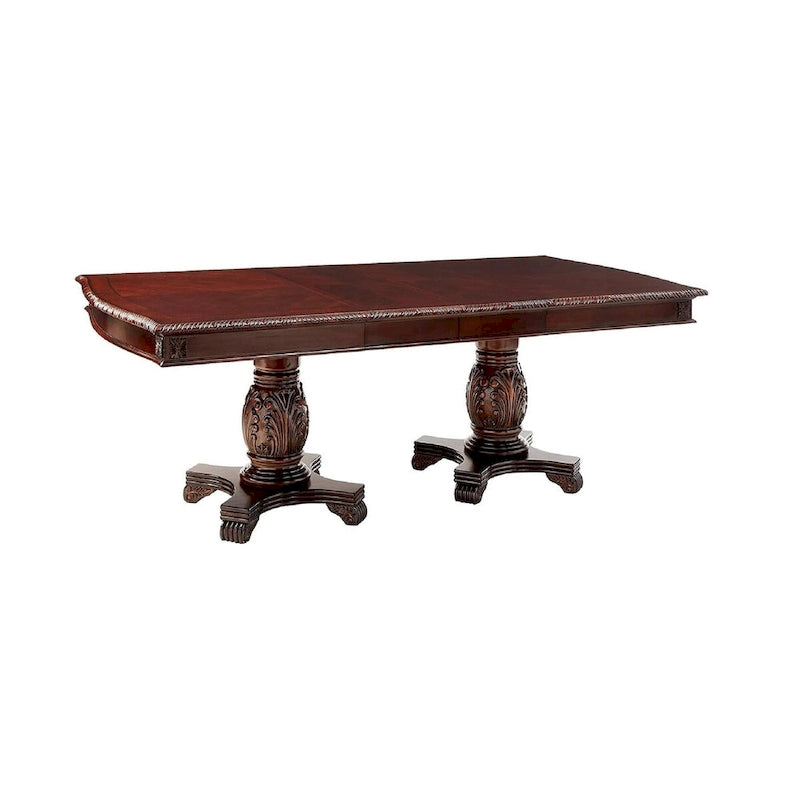 Table de salle à manger à double piédestal en bois massif et bois manufacturé, brun foncé, 96 po