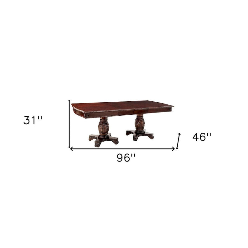 Table de salle à manger à double piédestal en bois massif et bois manufacturé, brun foncé, 96 po