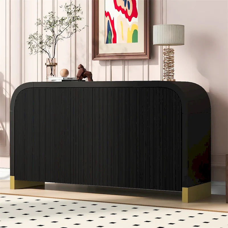 Meuble d'angle incurvé en bois avec étagères réglables et 4 portes